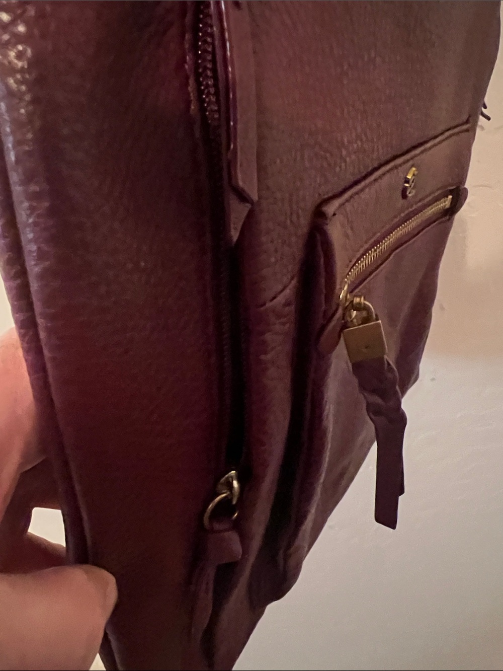 Elliott Lucca Women's Burgundy Leather Crossbody Bag. 3 outside zip pockets - Picture 4 of 8